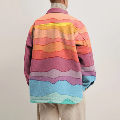 Casual lange mouwen jas voor mannen met kleurrijk geometrisch patroon en geweven weefmethode
