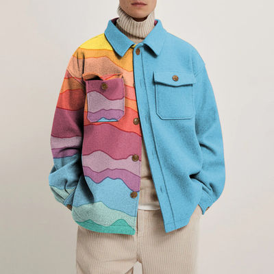 Casual lange mouwen jas voor mannen met kleurrijk geometrisch patroon en geweven weefmethode