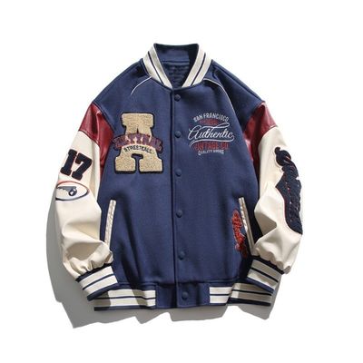 Vintage Spliced Creative Letter Embroidery Stand Kraag Baseball Pak voor mannen jassen