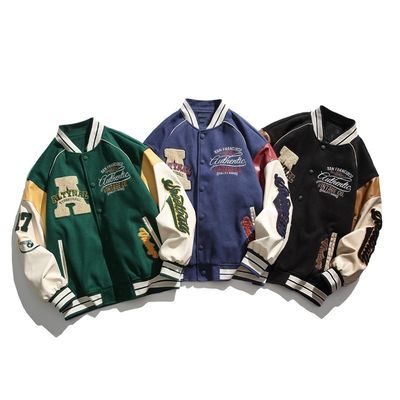 Vintage Spliced Creative Letter Embroidery Stand Kraag Baseball Pak voor mannen jassen