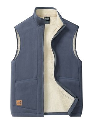 Grote grootte Mensen Casual All-Match Trend Coat Vest met Vlee Lining en Stand Collar