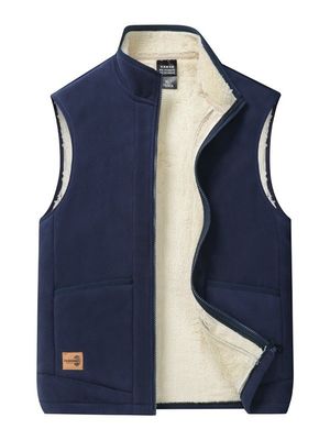 Grote grootte Mensen Casual All-Match Trend Coat Vest met Vlee Lining en Stand Collar