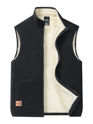 Grote grootte Mensen Casual All-Match Trend Coat Vest met Vlee Lining en Stand Collar