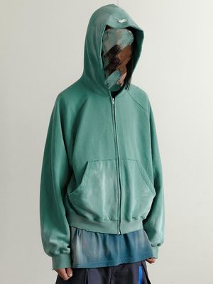 Vintage Zip Up Acid Wash Mensen Hoodies Sweatshirts met en Regular Sleeve Style