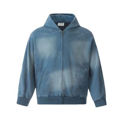 Men's Distressed Acid Wash Zip Up Hoodie in Custom Tie Dye Design voor Streetwear