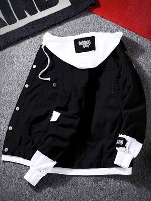 Mensen Denim Twee-Piece Street Varsity Windbreaker Outfits met Chenille Letter Patches