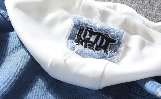 Mensen Denim Twee-Piece Street Varsity Windbreaker Outfits met Chenille Letter Patches