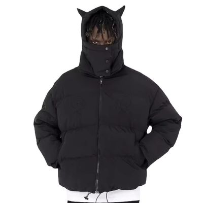 Devil Horn gemaskerd zwart hoededed mannen down coat winter blazer bommenwerper jas bubbel sneeuw windbreaker voor mannen