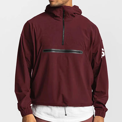 Herfstseizoen Mensen Quarter Zip Windbreaker met Cinching Hood en Waterdicht Stof